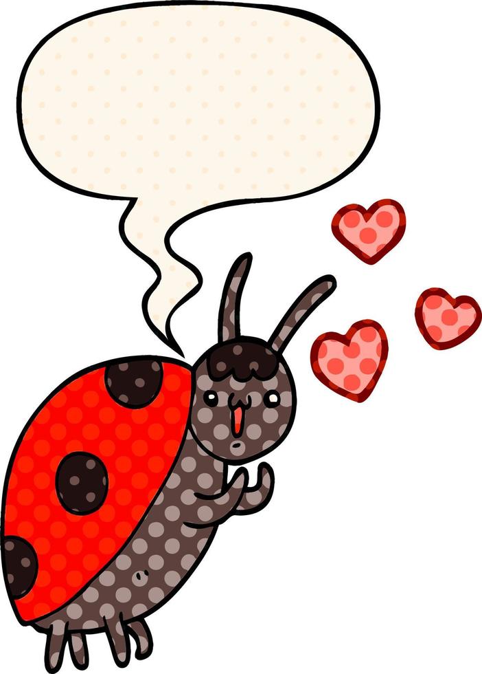 cute cartoon ladybug in love and speech bubble in comic book style vector