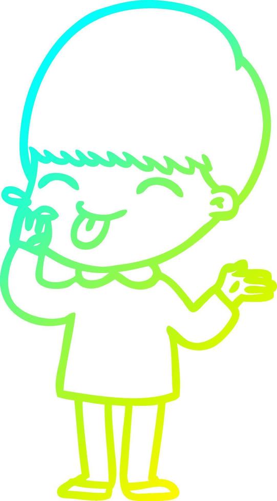 cold gradient line drawing cartoon boy sticking out tongue vector