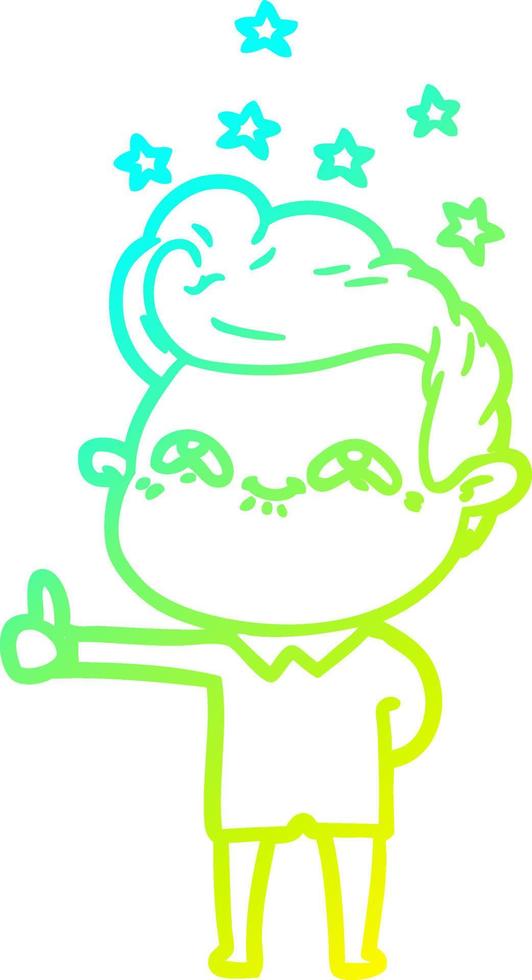 cold gradient line drawing cartoon excited man vector