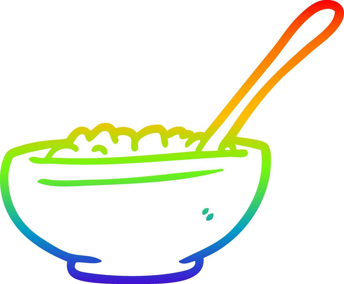 tazón de fuente de arroz de dibujo de línea de gradiente de arco iris vector