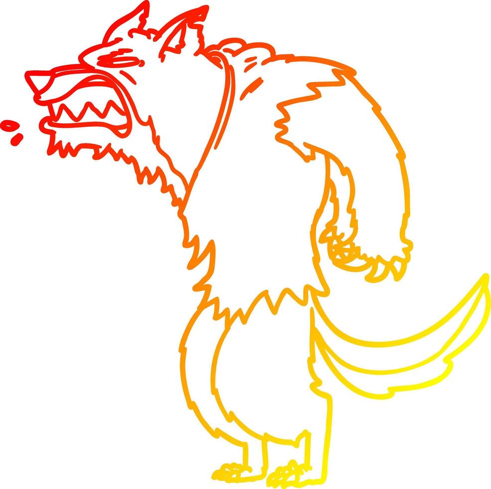 warm gradient line drawing angry werewolf cartoon vector