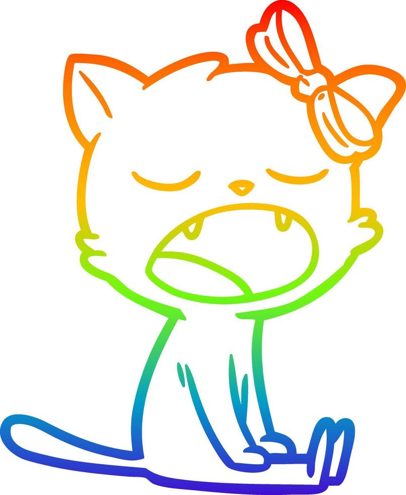 rainbow gradient line drawing cartoon yawning cat vector