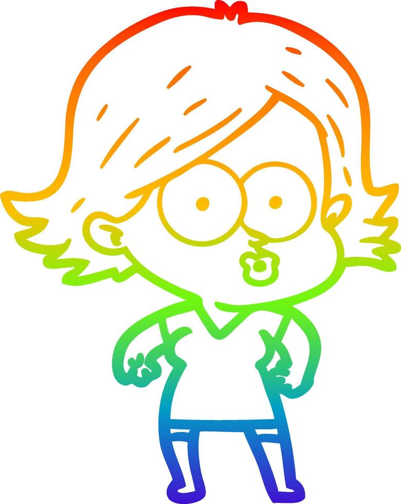 rainbow gradient line drawing cartoon girl pouting vector