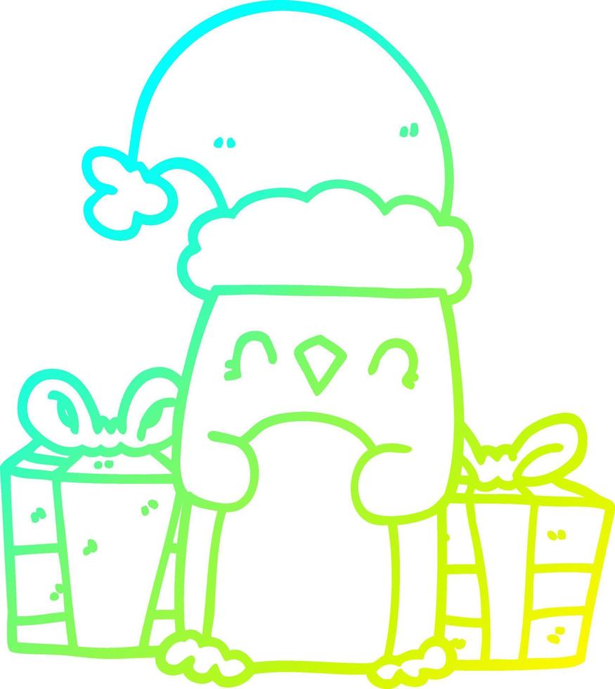 cold gradient line drawing cute christmas penguin vector