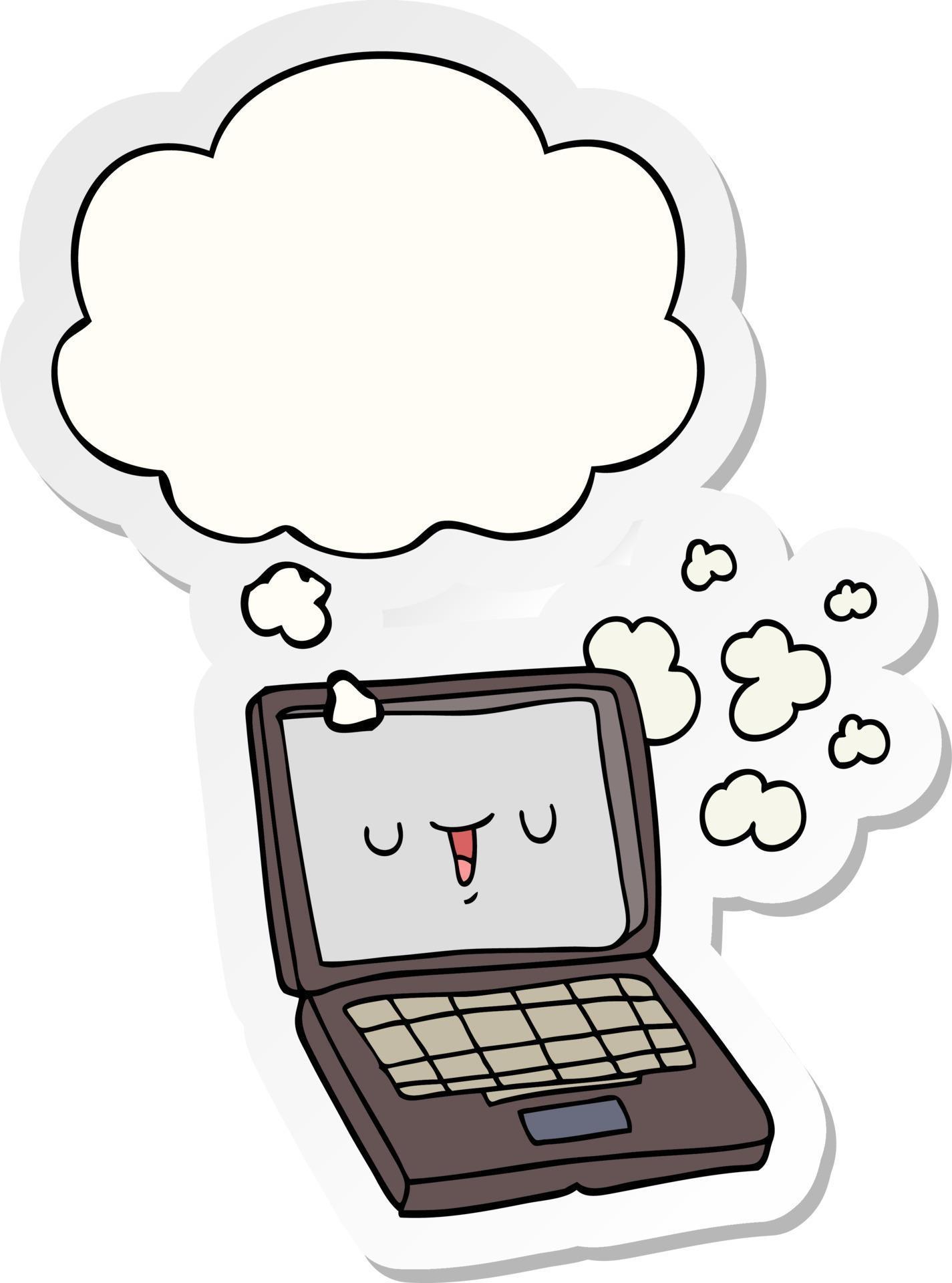 cartoon computer and thought bubble as a printed sticker 10657300
