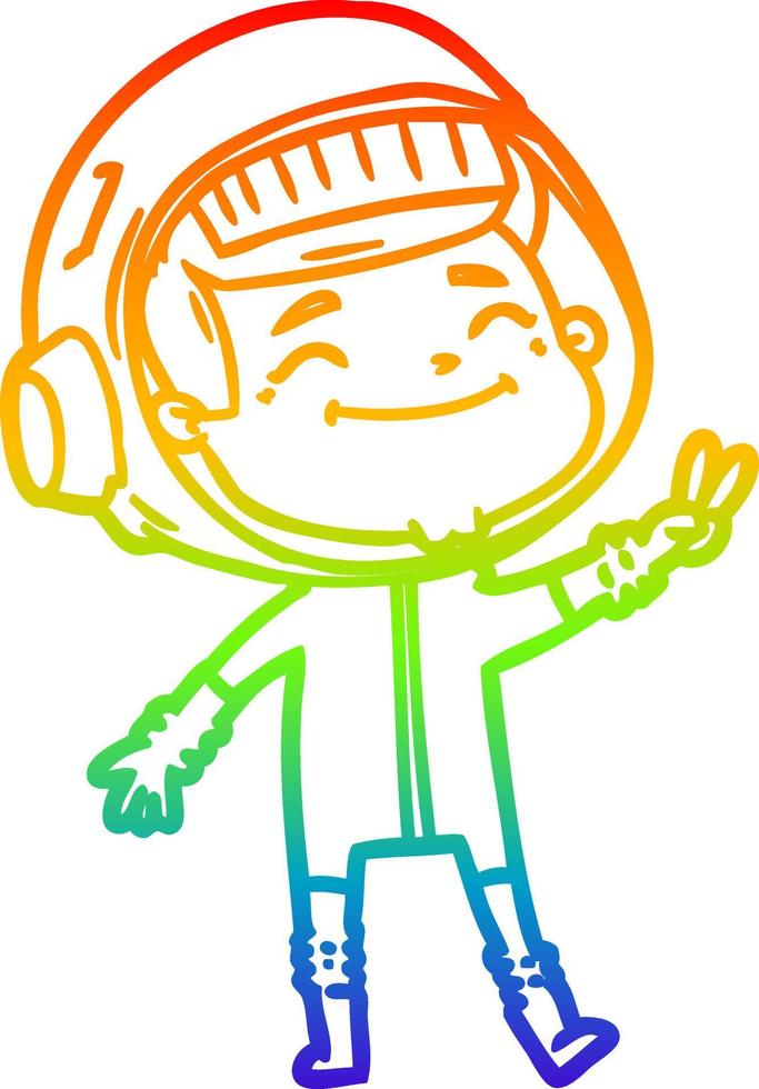 rainbow gradient line drawing happy cartoon astronaut vector