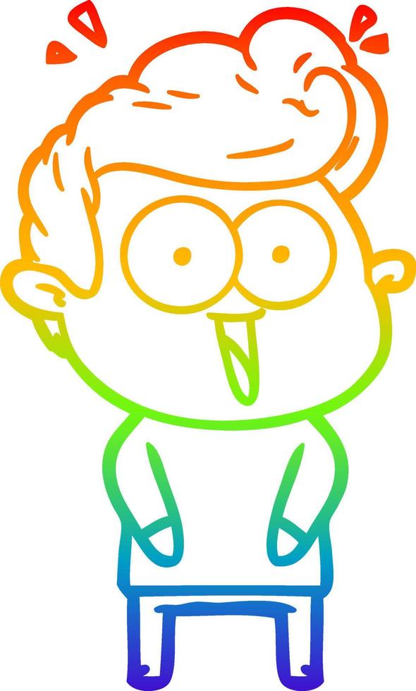 rainbow gradient line drawing cartoon excited man vector