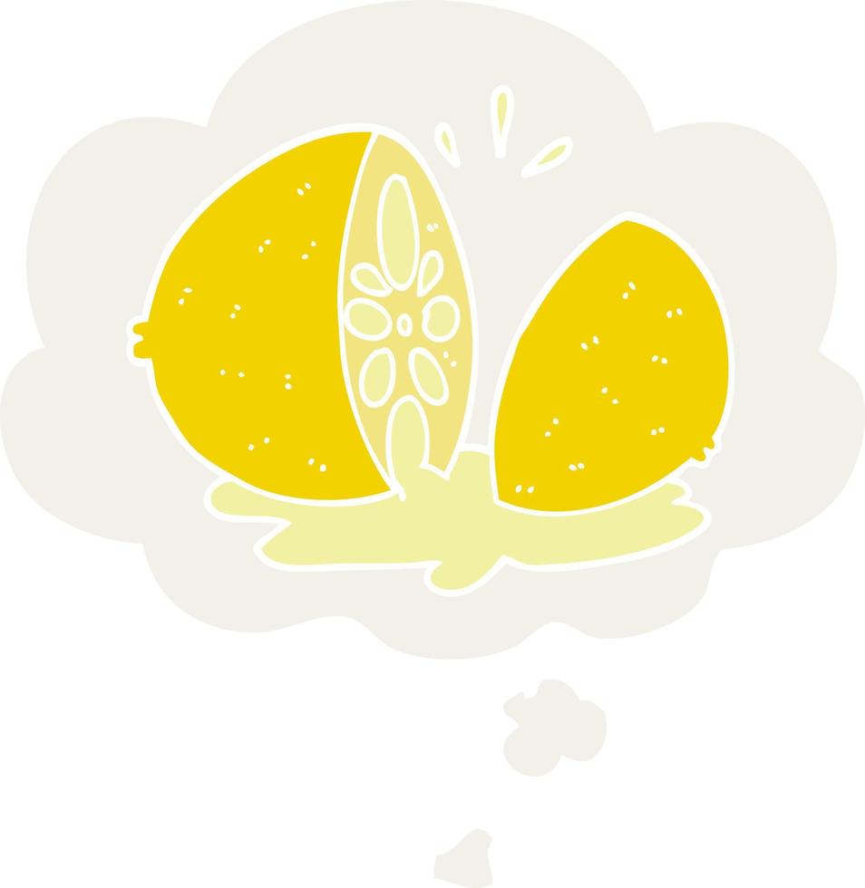 cartoon cut lemon and thought bubble in retro style vector