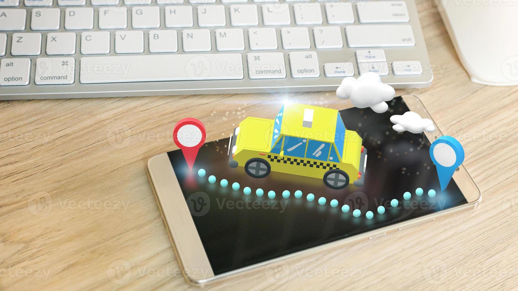 taxi and smartphone for taxi mobile app content. photo