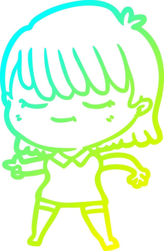 cold gradient line drawing cartoon woman vector