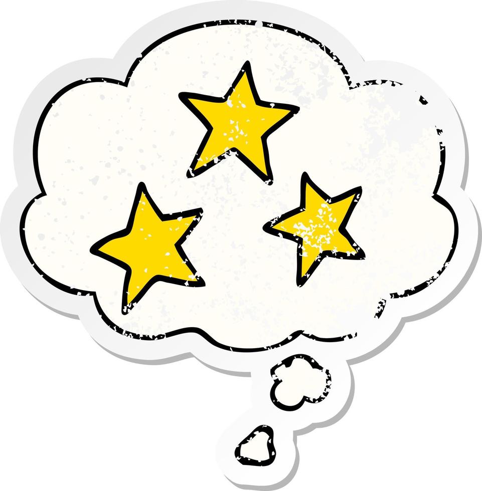 cartoon stars and thought bubble as a distressed worn sticker vector