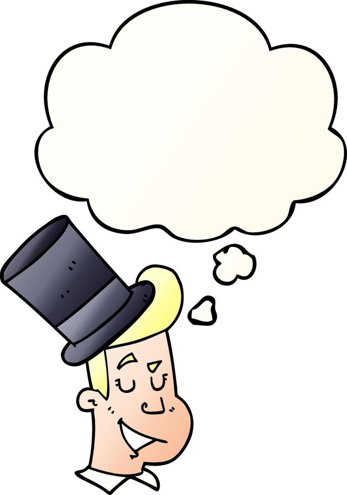 cartoon man wearing top hat and thought bubble in smooth gradient style vector