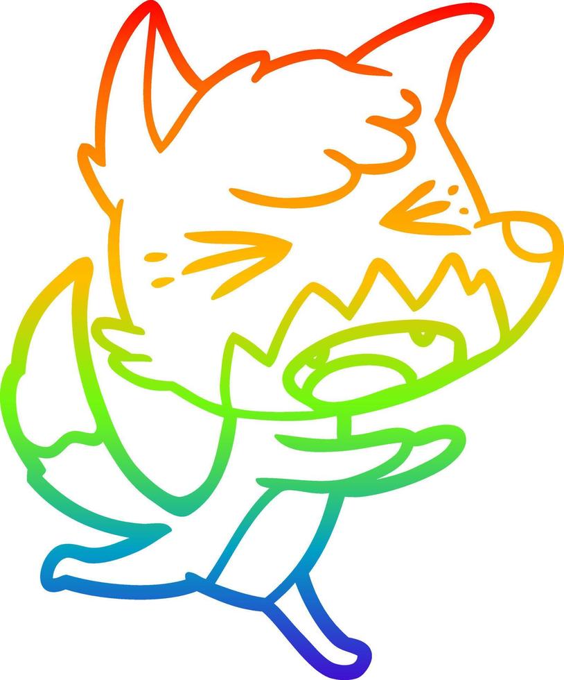 rainbow gradient line drawing angry cartoon fox running vector
