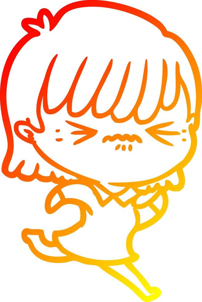 warm gradient line drawing annoyed cartoon girl vector