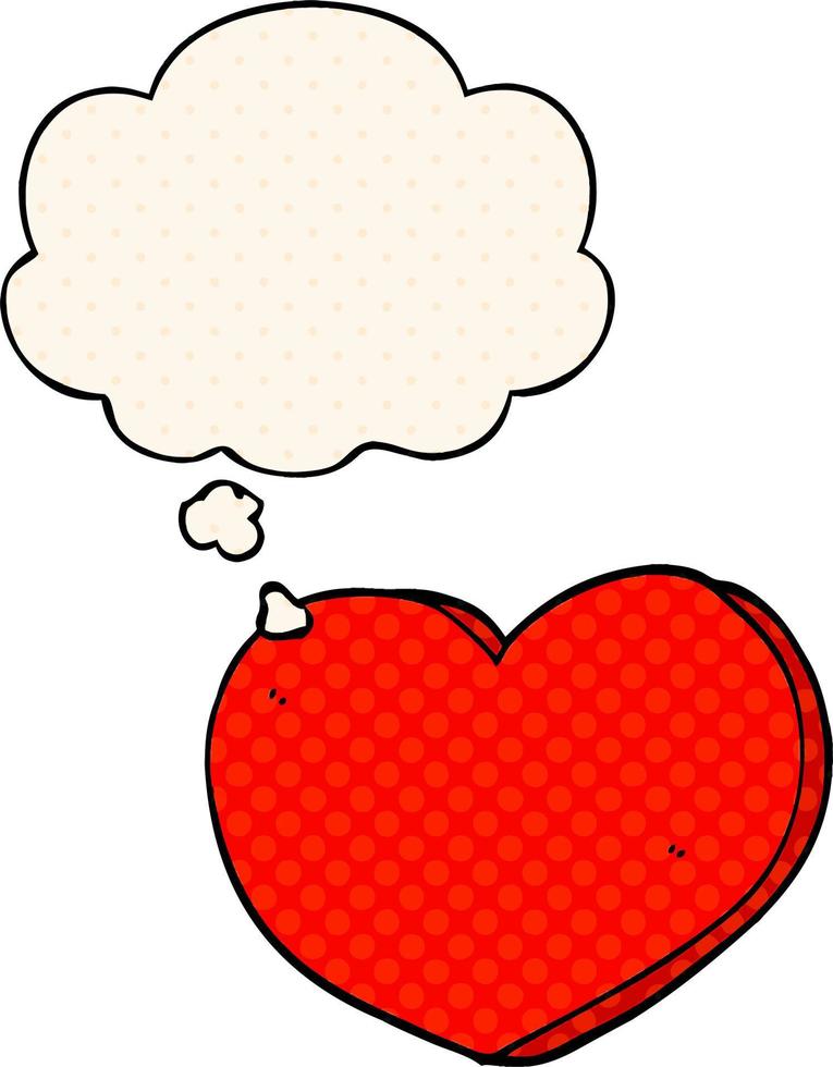 cartoon heart and thought bubble in comic book style vector