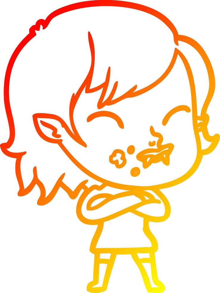 warm gradient line drawing cartoon vampire girl with blood on cheek vector