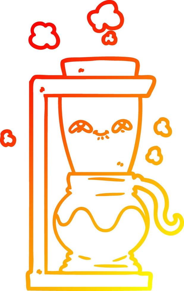 warm gradient line drawing happy cartoon coffee pot vector