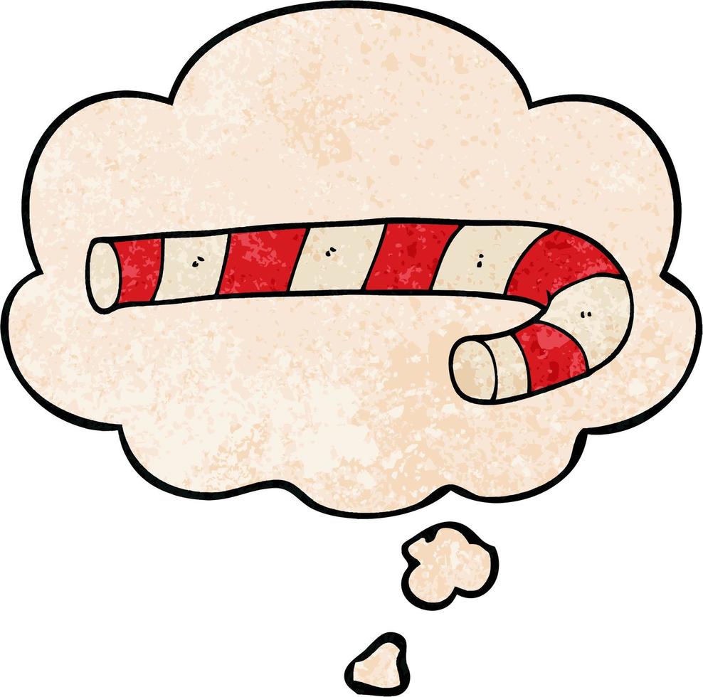 cartoon candy cane and thought bubble in grunge texture pattern style vector