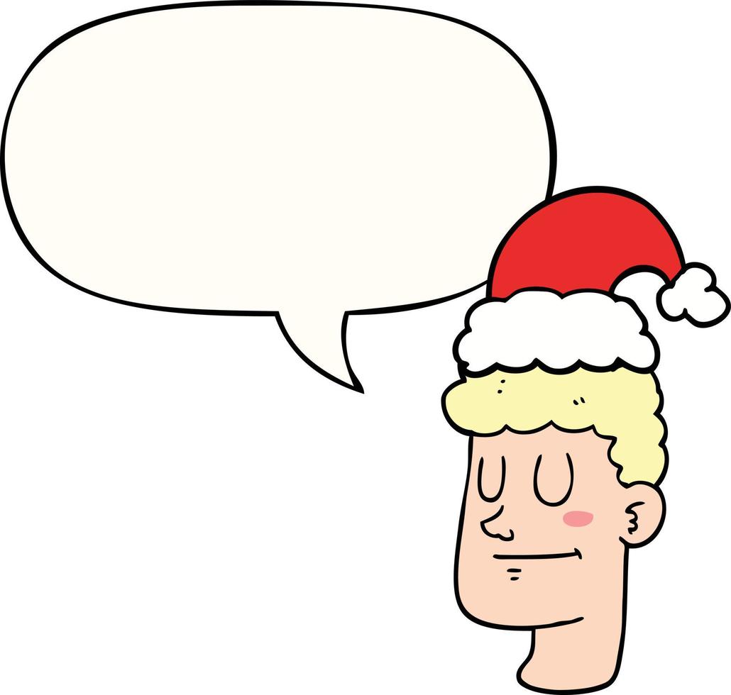 cartoon man wearing christmas hat and speech bubble vector