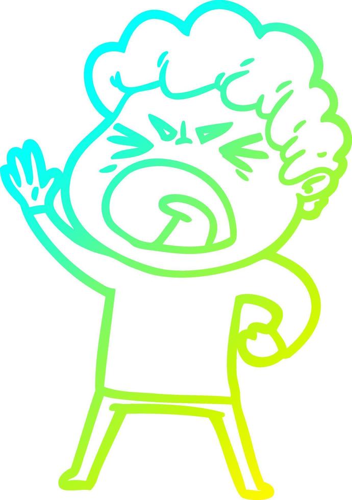 cold gradient line drawing cartoon furious man vector