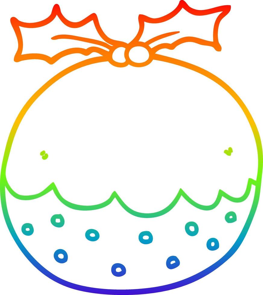 rainbow gradient line drawing cartoon christmas pudding vector