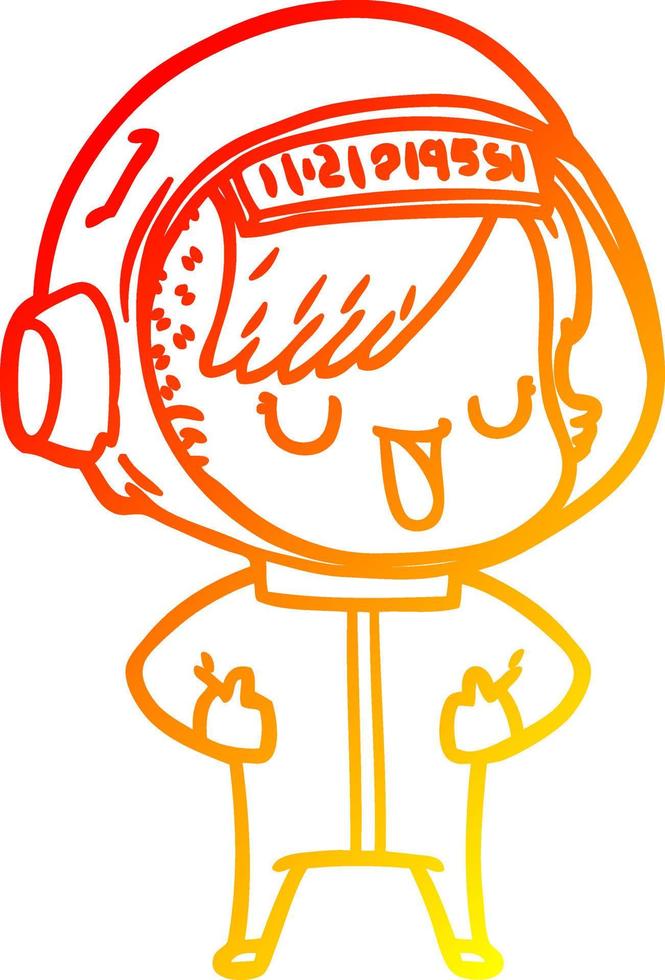 warm gradient line drawing cartoon astronaut woman vector