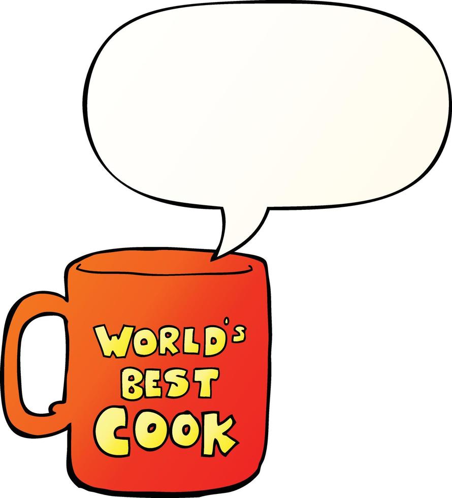 worlds best cook mug and speech bubble in smooth gradient style vector