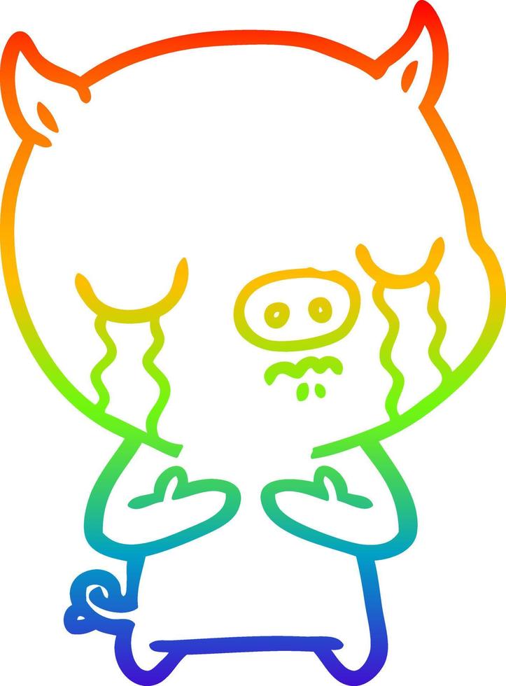 rainbow gradient line drawing cartoon pig crying vector