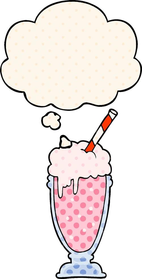 cartoon milkshake and thought bubble in comic book style vector