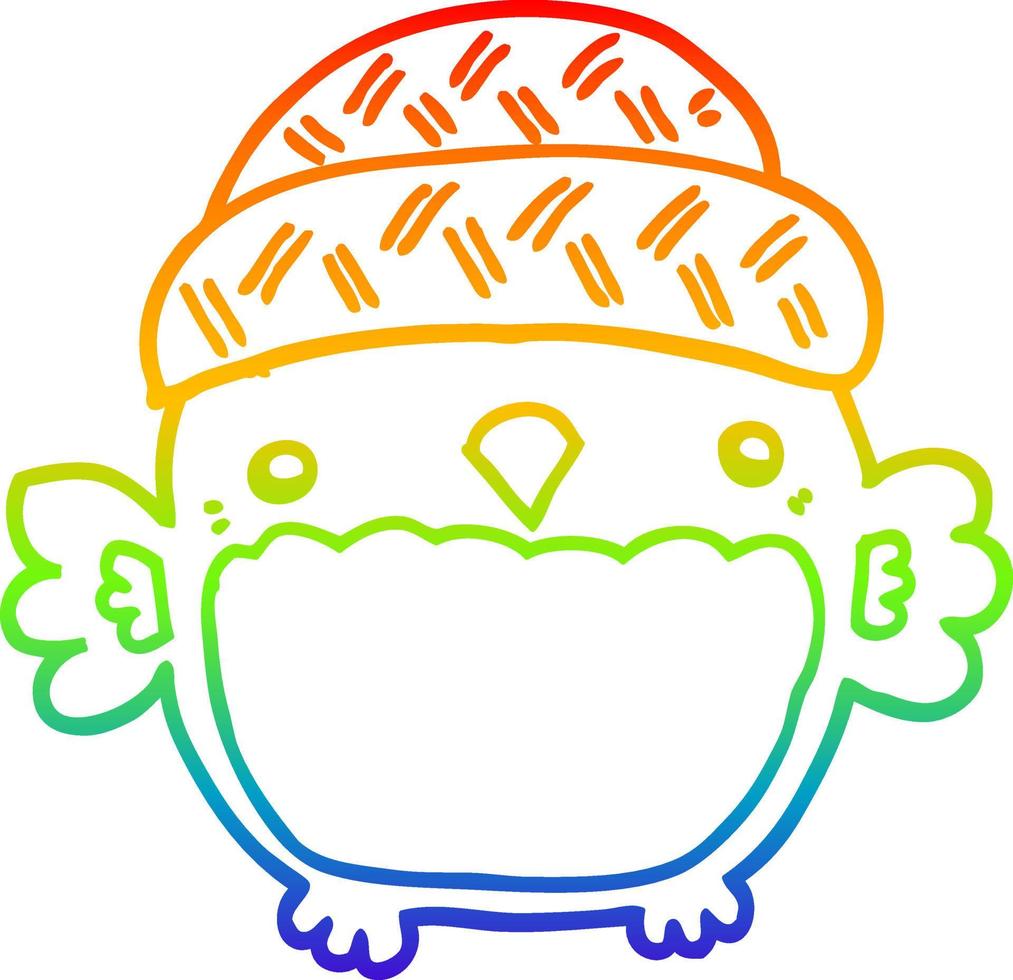 rainbow gradient line drawing cute cartoon owl in hat vector