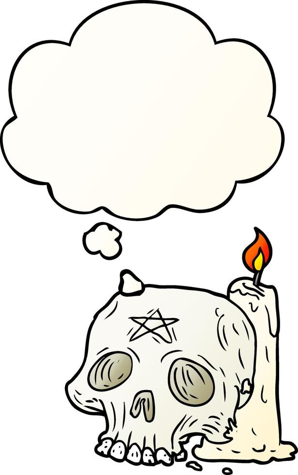 cartoon spooky skull and candle and thought bubble in smooth gradient style vector