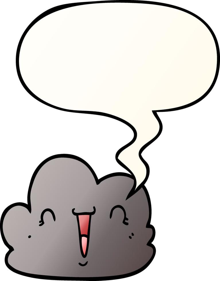 cartoon happy cloud and speech bubble in smooth gradient style vector