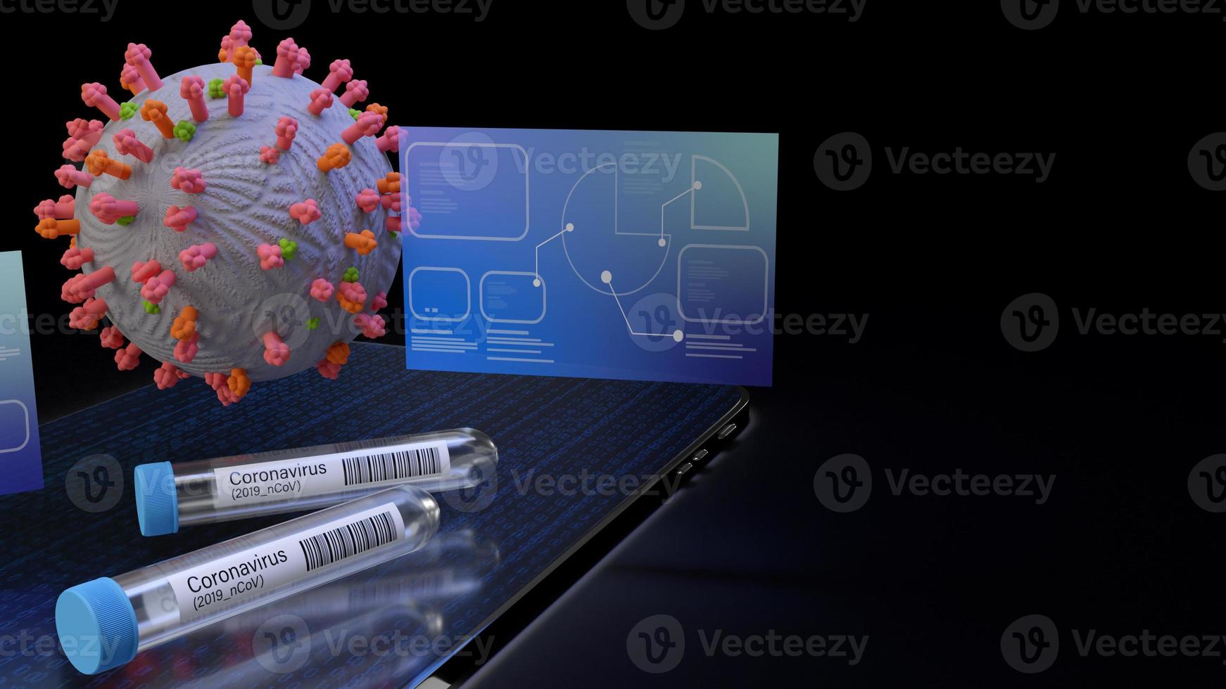 corona virus and  science tube on tablet 3d rendering for medical content. photo