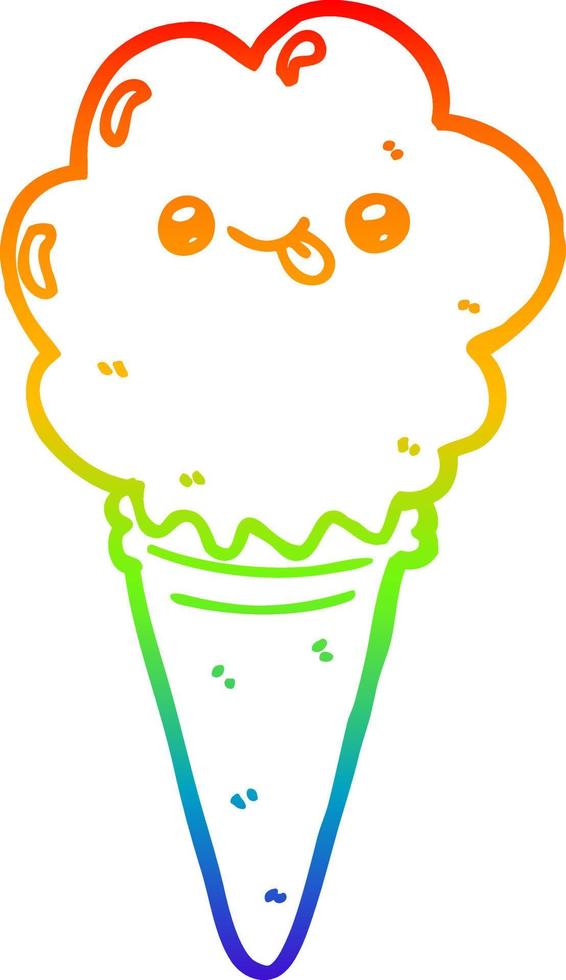 rainbow gradient line drawing cartoon ice cream vector