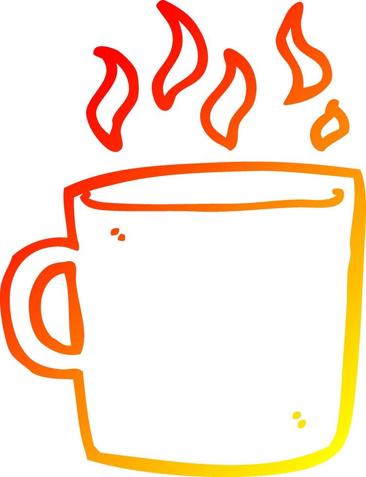 warm gradient line drawing cartoon hot cup of coffee vector