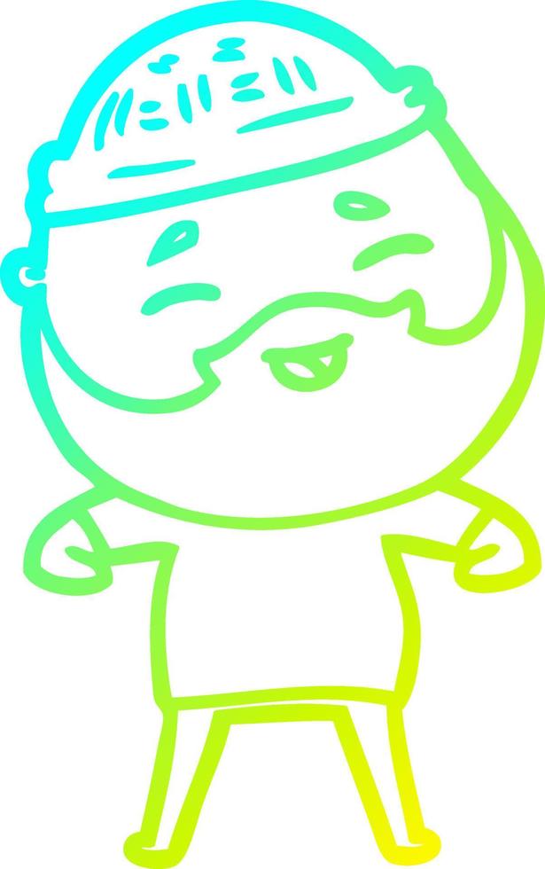 cold gradient line drawing cartoon happy bearded man vector