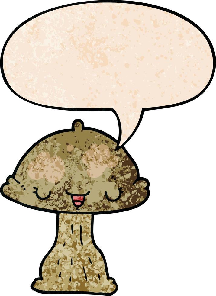 cartoon toadstool and speech bubble in retro texture style vector