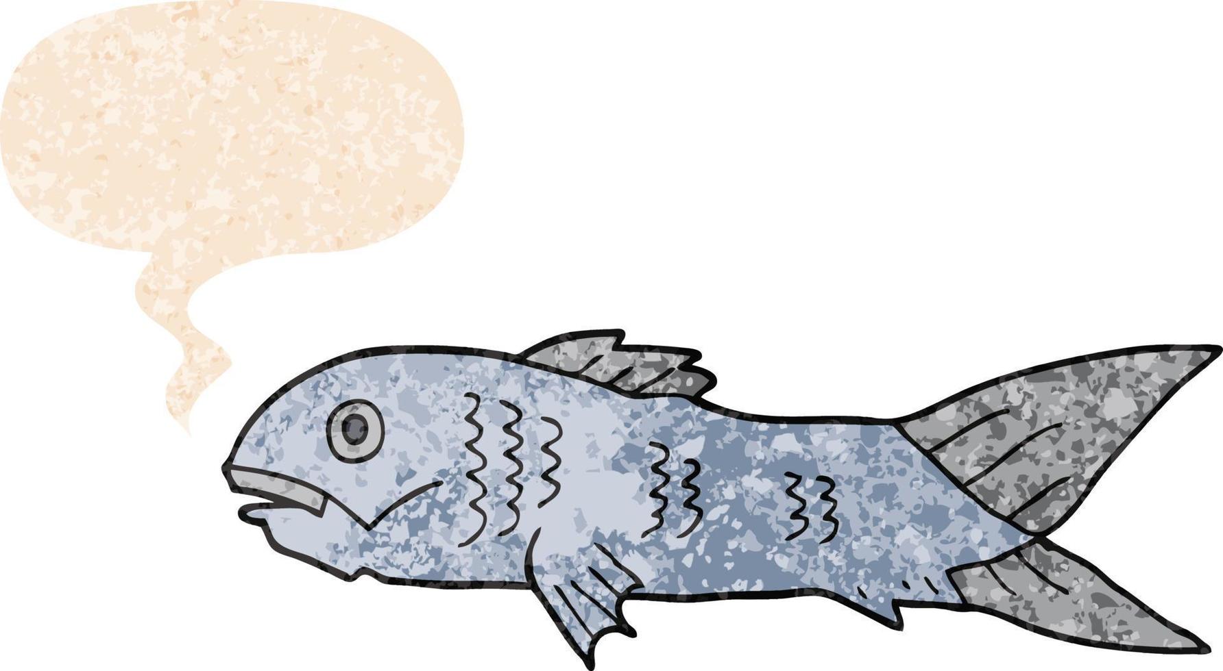 cartoon fish and speech bubble in retro textured style vector