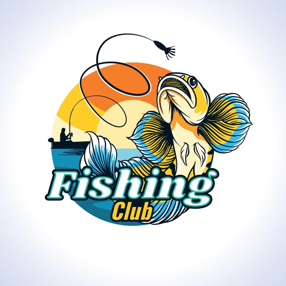 yellow fish predator fishing club logo vector