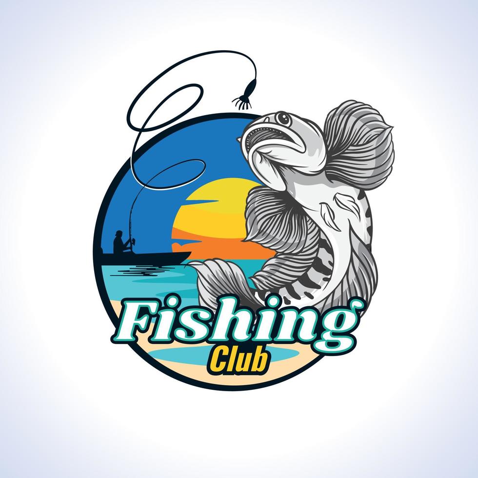 logotipo de pesca de depredador de pescado blanco con pescador vector