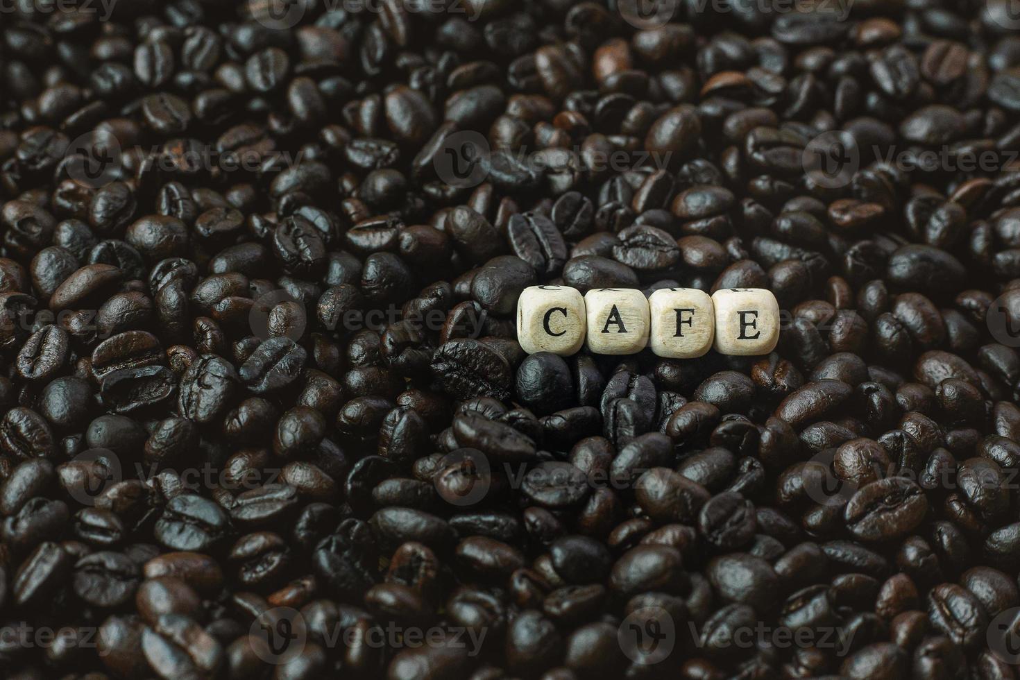 coffee roasted and text wood cube close up image. photo