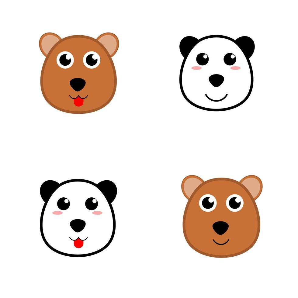 lindo juego de oso y panda bebé. cara de oso bebé. logo de un oso bebé. vector