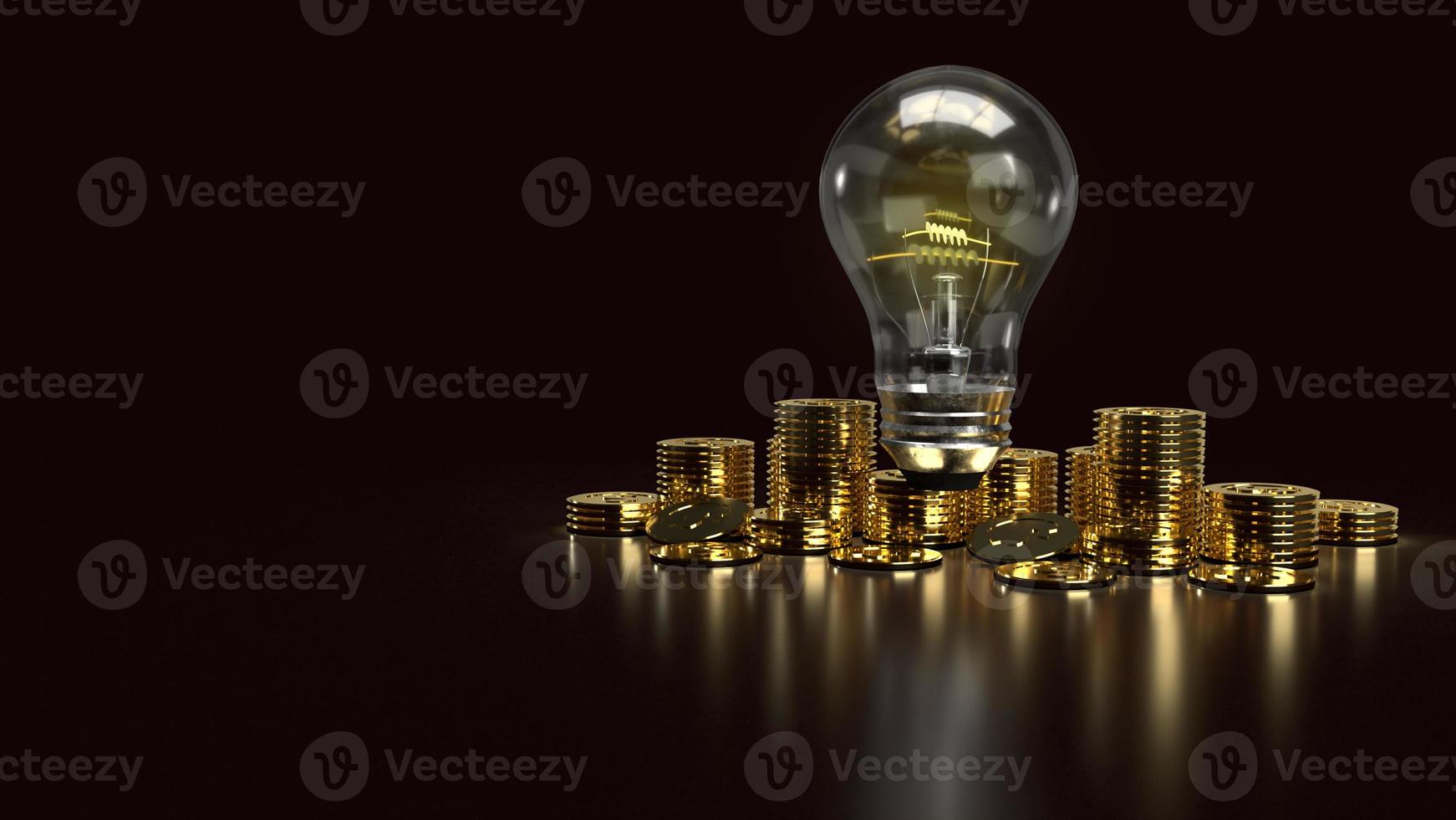 light bulb and gold coins in the dark for idea or business content 3d rendering. photo