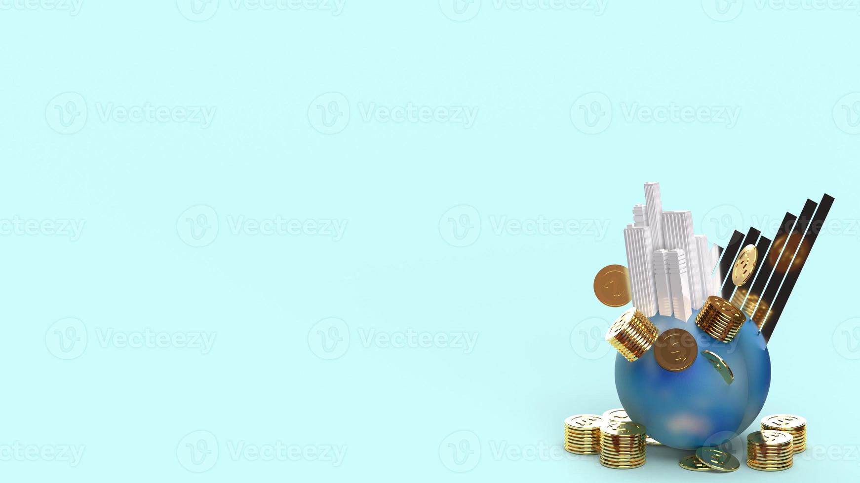 building on earth coins and chart 3d rendering for business content. photo