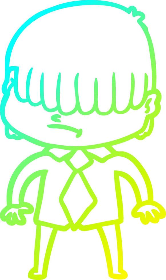 cold gradient line drawing cartoon boy with untidy hair vector