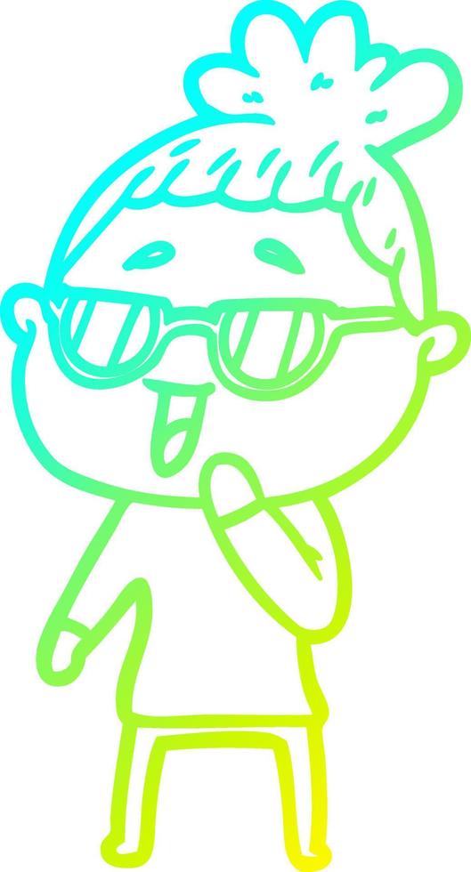 cold gradient line drawing cartoon happy woman wearing spectacles vector