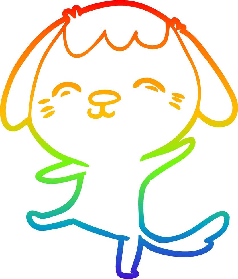 rainbow gradient line drawing happy cartoon dancing dog vector