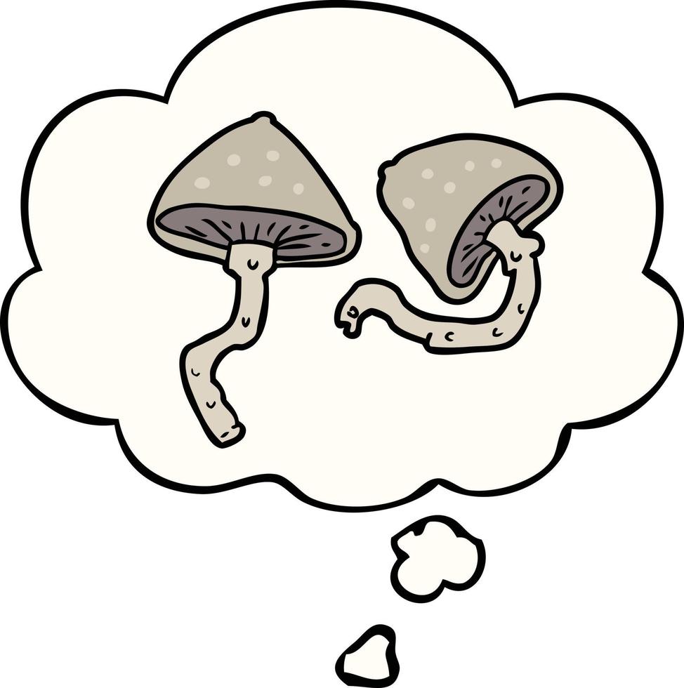 cartoon mushrooms and thought bubble vector