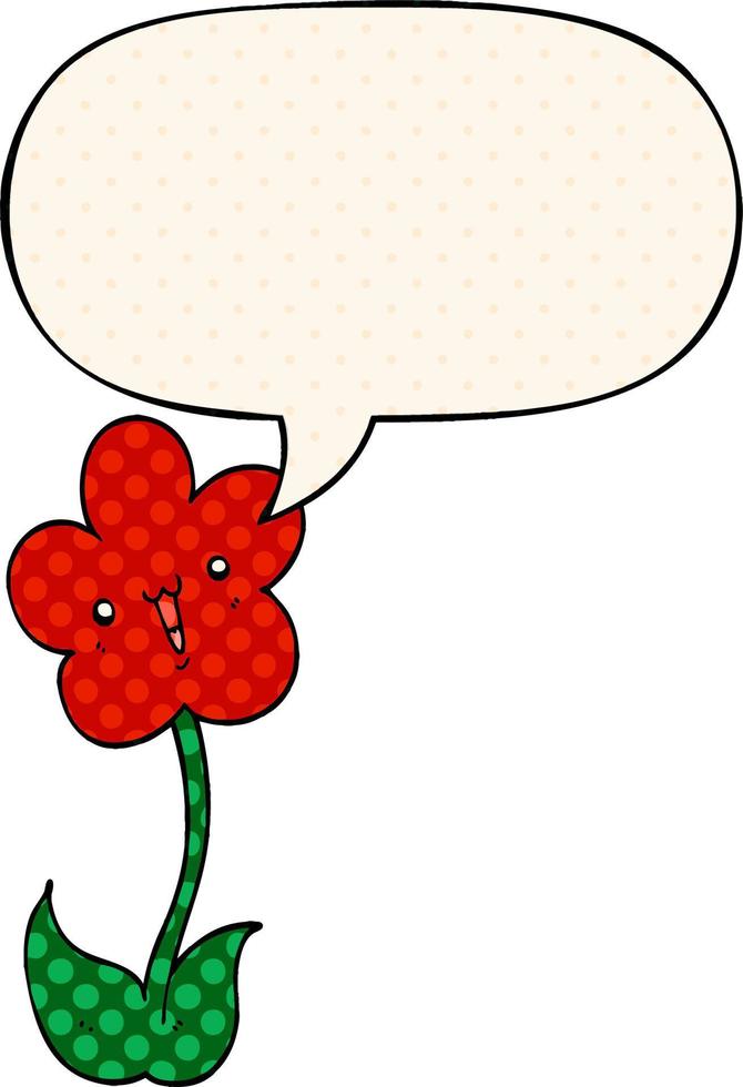 cartoon flower and speech bubble in comic book style vector