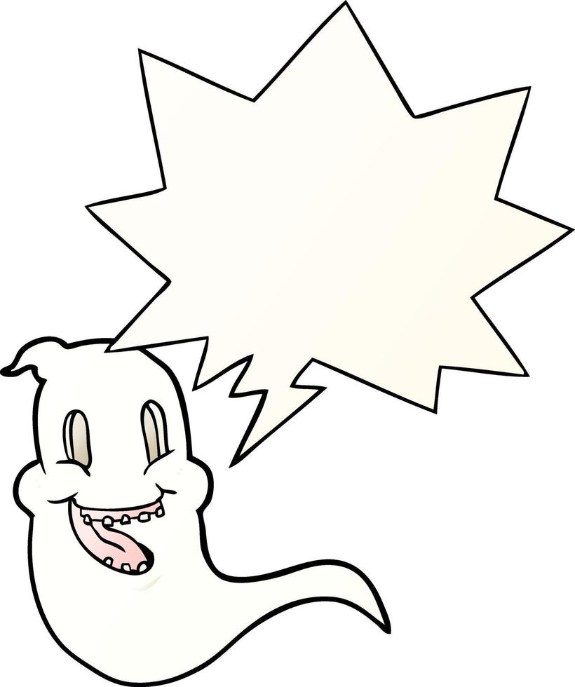 cartoon spooky ghost and speech bubble in smooth gradient style vector
